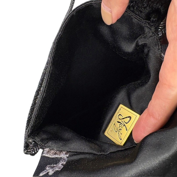 SHARIF Small Black & Taupe Floral Crossbody Evening Bag - Picture 6 of 6